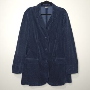 J. Jill Women's Blue Corduroy Velvet Trim Long Blazer Jacket Size XL
